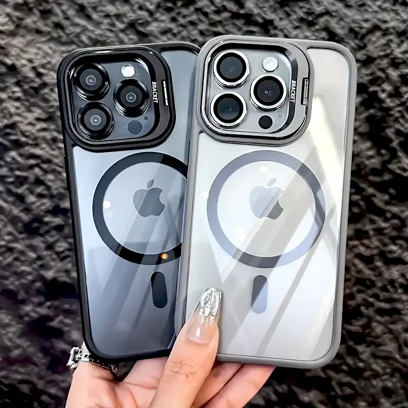 รูปสินค้า เคสกันกระแทกแม่เหล็กสุดหรูสำหรับ iPhone พร้อมขาตั้งและฝาปิดเลนส์