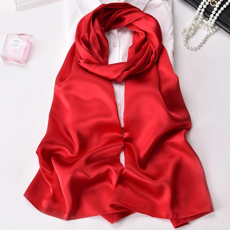 Silk Hijabs for Women Luxury Solid Bandana Ladies Designer Long Headscarf Muslim Hijab Scarves Plain Color Foulard Femme 180cm 5