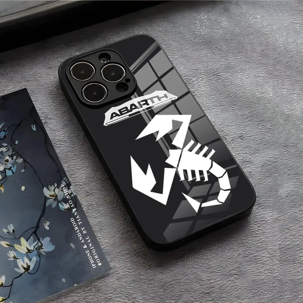 Premium Italy Car Abarth Black Glass Phone Case