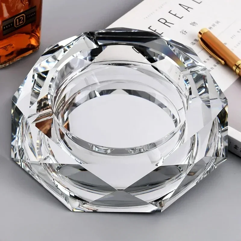 Crystal glass ashtray creative fashion trend light luxury large living room office household KTV ashtray customization