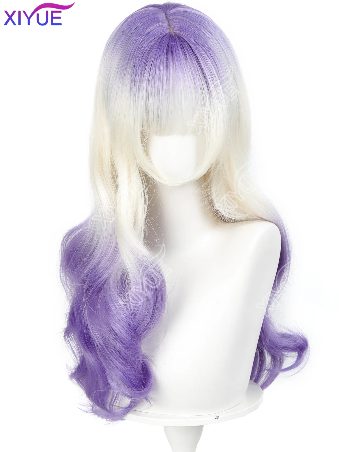 XIYUE Synthetic Long curly hair Lolita Wig with Bangs Wig Girl Cute white gradient purple Cosplay Party Halloween Harajuku Wig