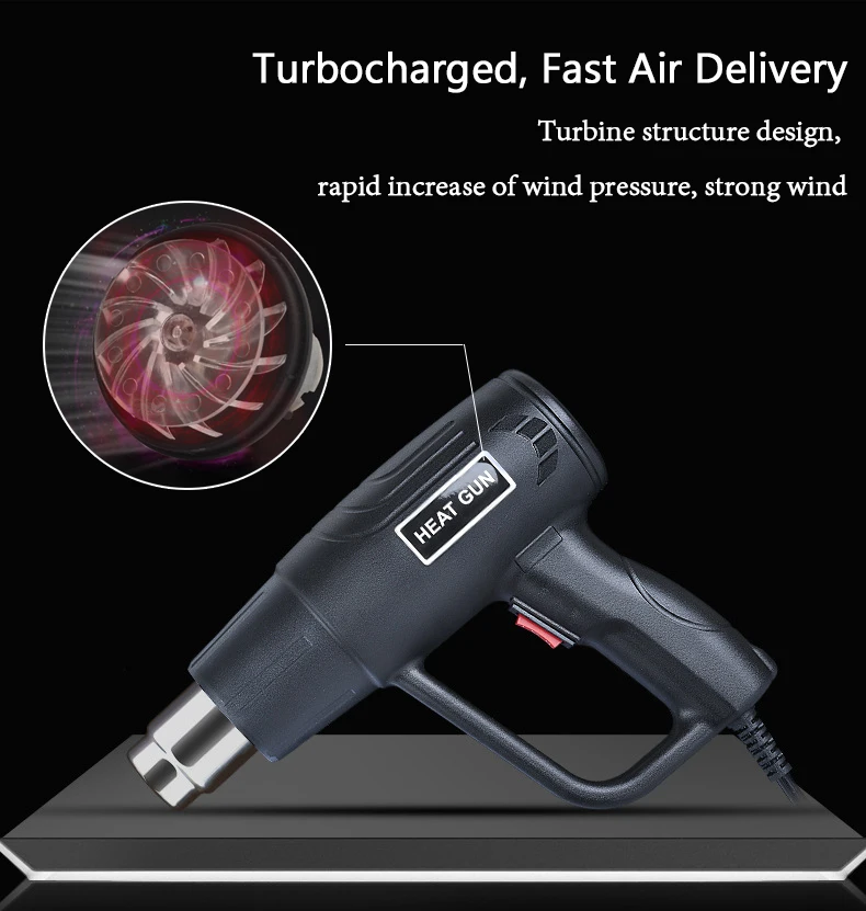 Multi-functional Heat Gun Thermoregulator for Shrink Wrapping, Soldering and Drying-2000W Industrial Electric Hot Air Gun