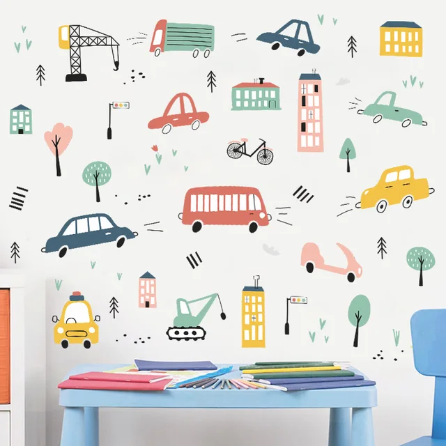 Give your childrens room a magical makeover with these adorable Cartoon Small Town PVC Kids Wall Stickers.