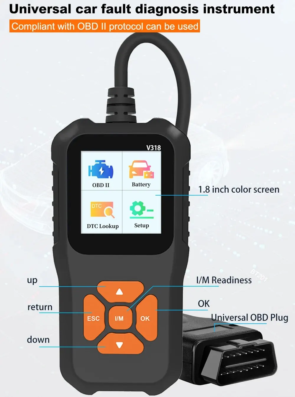 Obd2 Scanner 1 PC V318 Automobile Fault Diagnosis Instrument Engine Tester Reading Card Battery Detection
