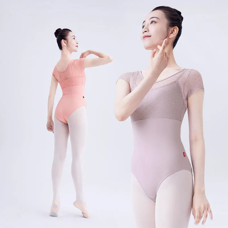 Ballet Leotards Woman Gymnastics Dance Leotards Nylon Lace Splice Fake Two-Pieces Leotards Dancing Bodysuit Jumpsuit Swimsuit