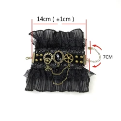 Gothic Wrist Cuffs Ruffled Layered Lace Fake Sleeve Jewelry Crystals Gear Chain