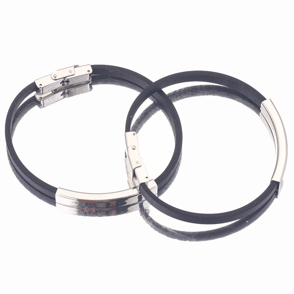 1 pcs Fashion Wristband Black Punk Rubber Silicone Bracelets Stainless