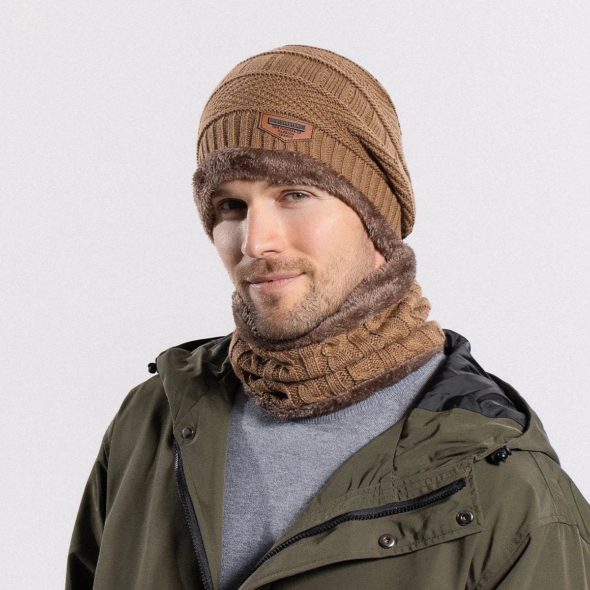 Men Women Wool Hat Scarf Two-piece Set Skullies Beanies Autumn Winter Warm