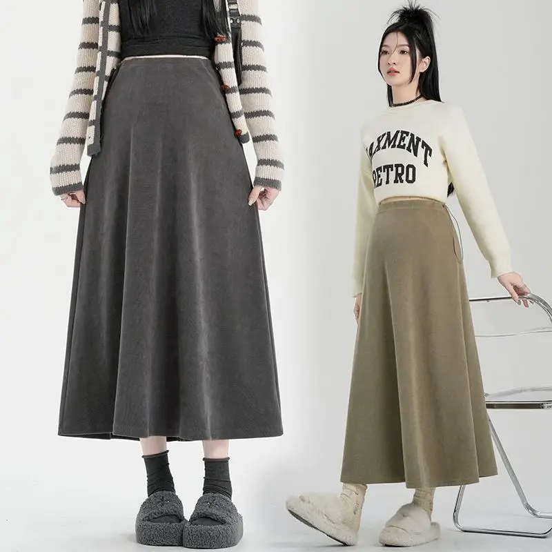 Good Quality Pregnant Woman Autumn Skirts Korean Style Drawstring Waist Fashion Maternity Long A-line Skirt Lady Umbrella Skirt