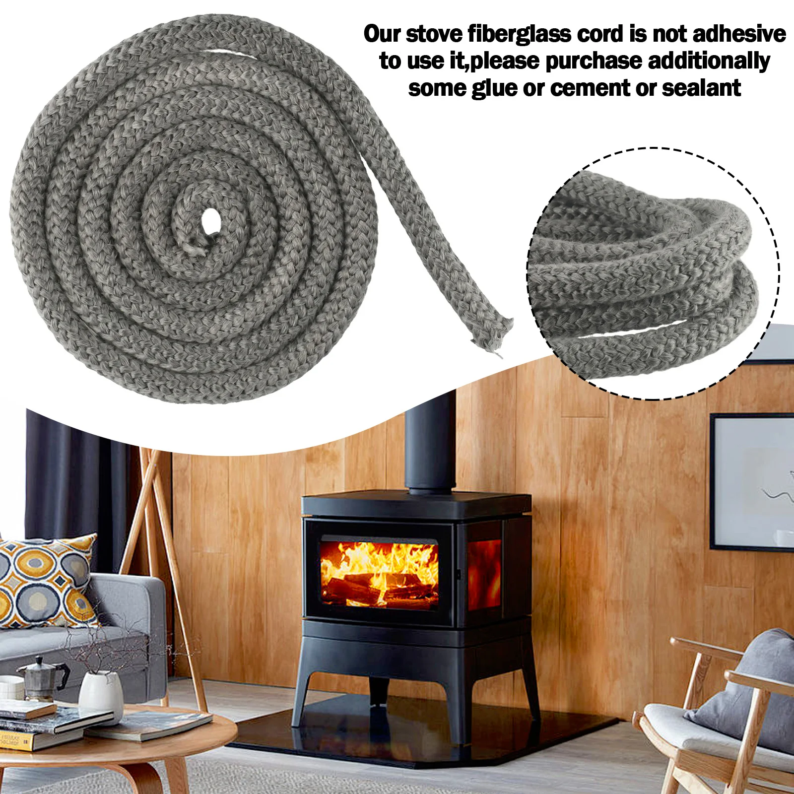 14/16mm 2M Fireplace Sealing Rope Gasket Cord Wood Burning Stove Door Fiberglass High Temperature Sealing Rope Replacement