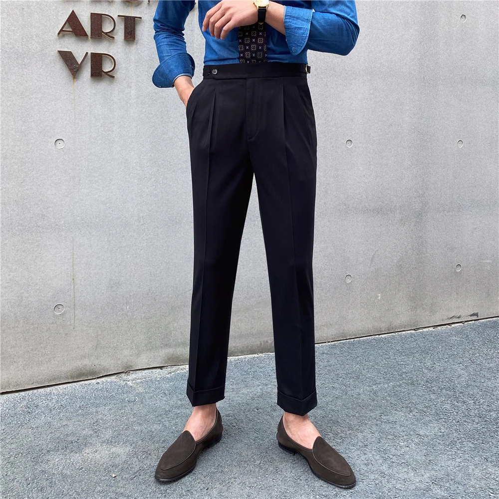 Luxury High Waist Casual Pants Korean 2021 Fashion Versatile Slim Long Pants Men's Fashion Spring Clothes Office Trousers Men 4