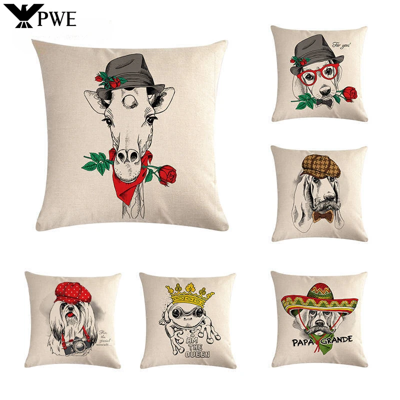 

Fashionable Tide Cartoon Animal Flax Adornment Cushion for Leaning on Covers Sitting Room Sofa To Embrace Pillowcase