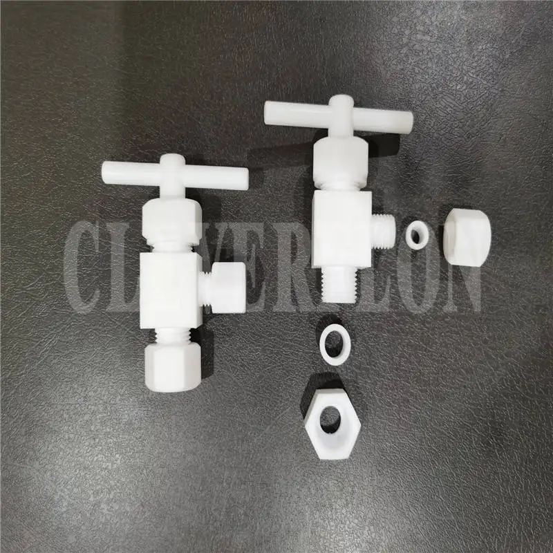 Corrosion resistant white pipe union 2 way PTFE needle valve