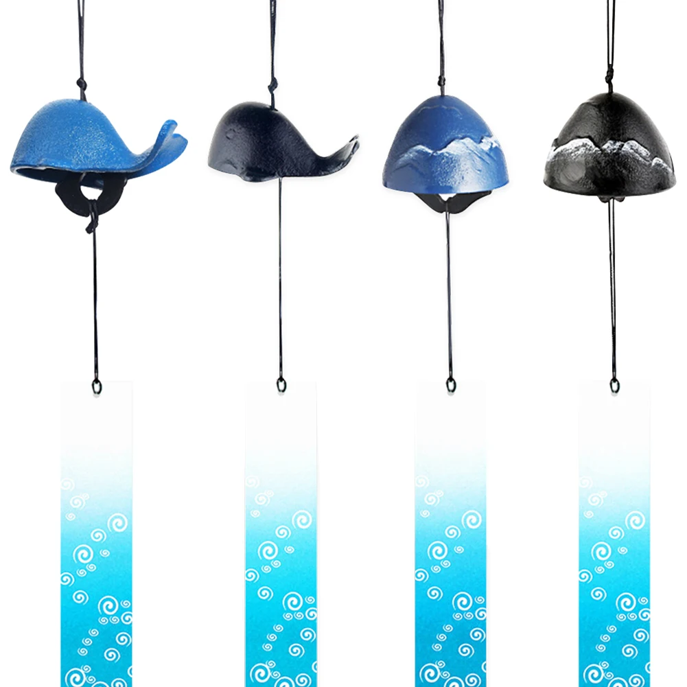 Whale Shaped Wind Chimes Japanese Style Retro Animal Wind Bell Cast Iron Creative for Yard Porch Garden Decor