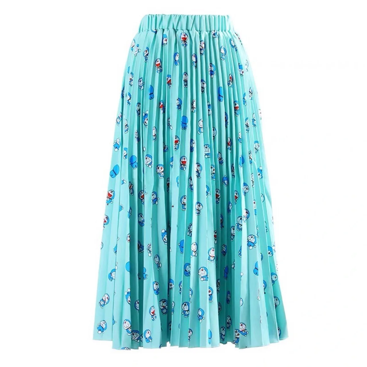 2022 Summer New Women Cartoon Doraemon Print High Waist Mid-calf Length Cartoon Pleated Skirts Active Wear Fashion Party Skirts black midi skirt