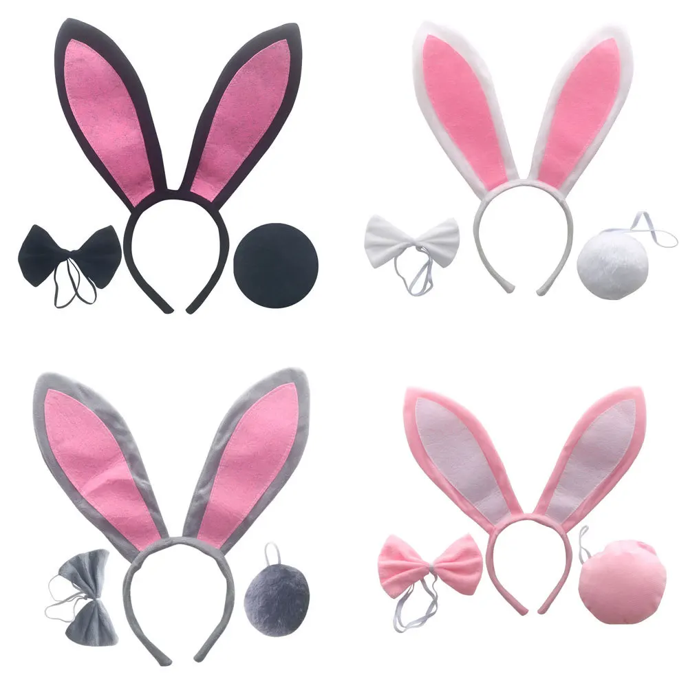 

Easter Rabbit Ear Hoop Headband Bunny Ears Rabbit Cosplay Costume Black Set Hoops Plush Headdress Ear Tiekit Tail Costume Decor