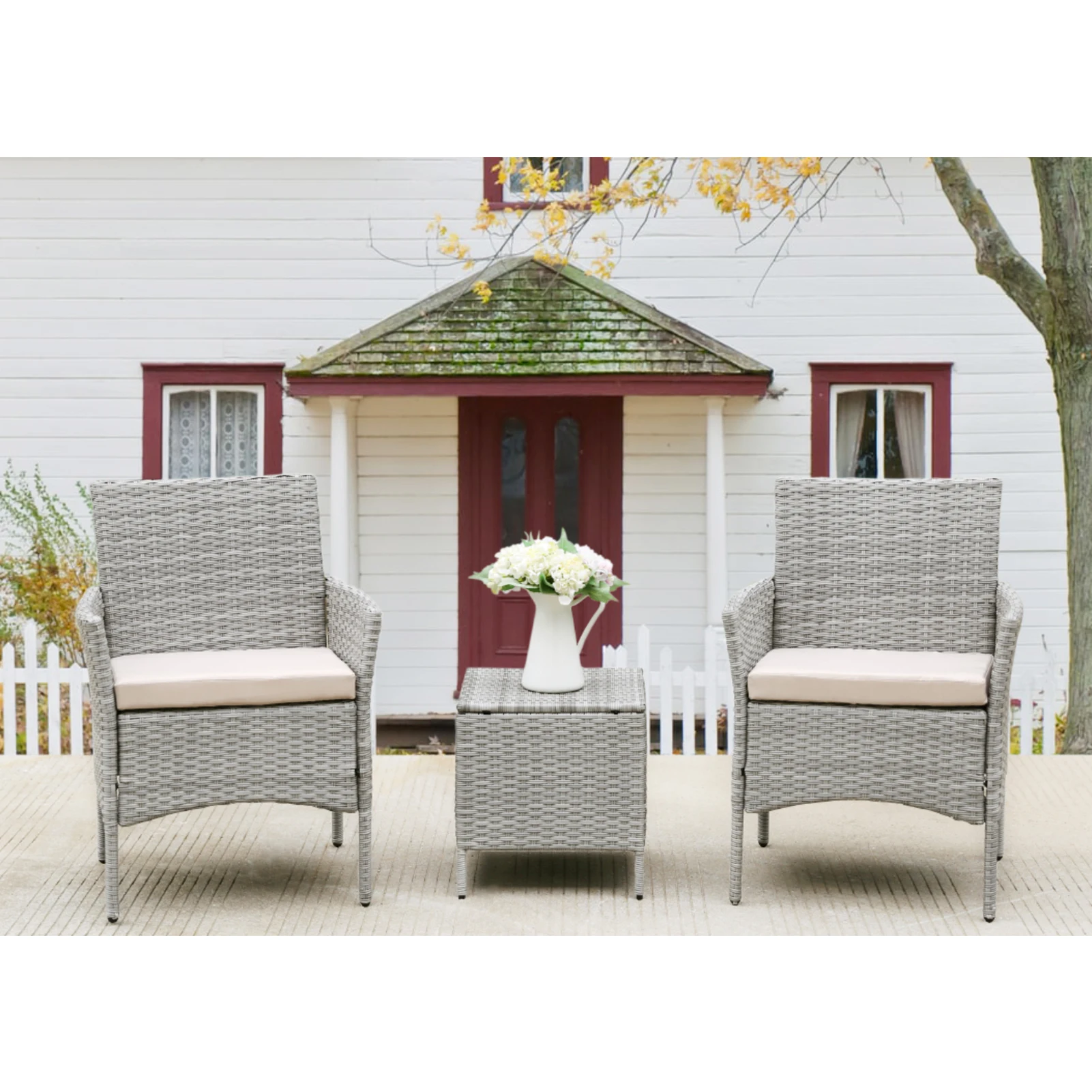

3 Pcs Conversation Set 2 Armrest Sofa(with Cushion)+1 Coffee Table(without Glass Top) Outdoor Patio Garden Furniture[US-Stock]