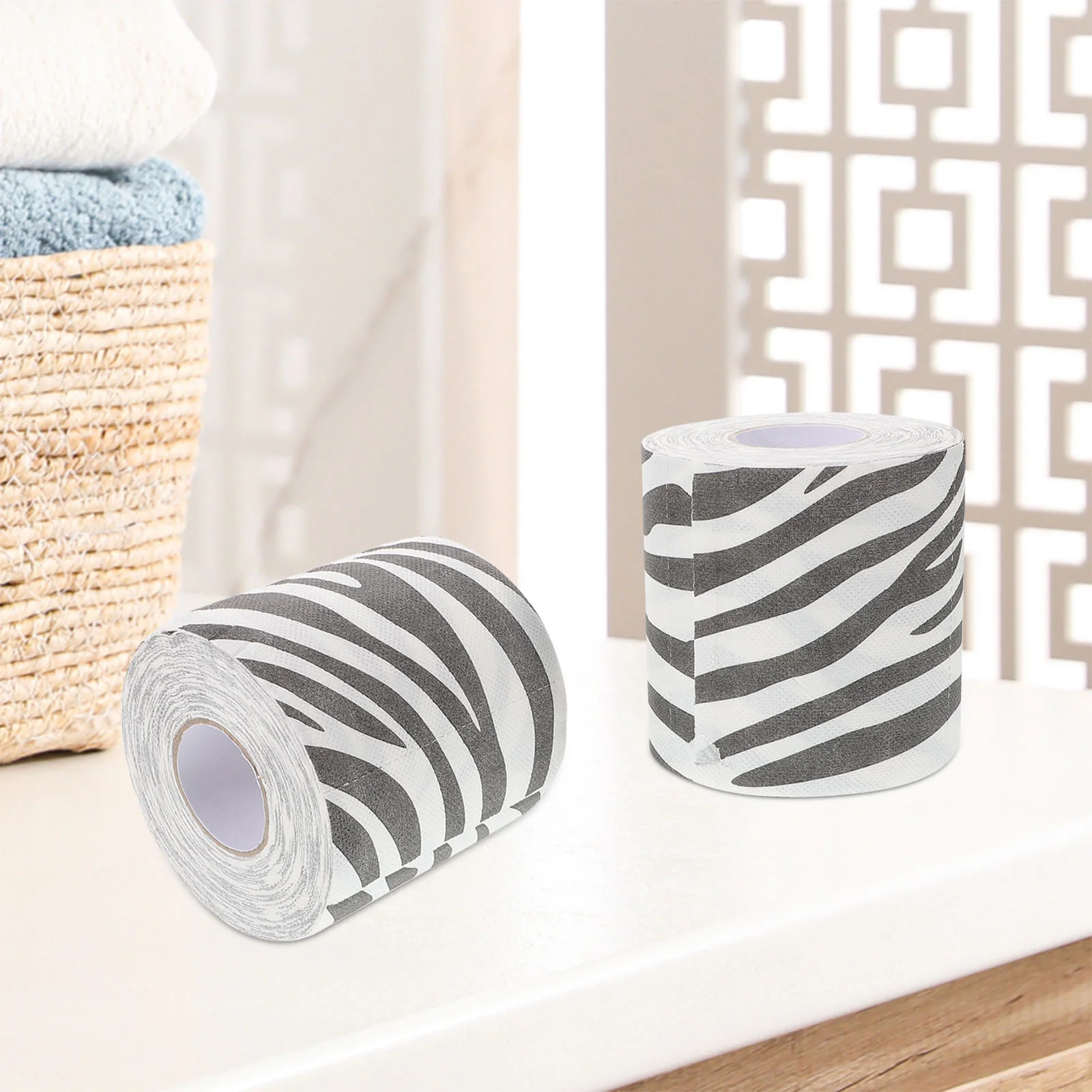 2 Pcs Soft Printed Roll Paper Unique Zebra Print 3d Texture Toilet Tissue Sanitary Paper Reptile Ribbon Animal Print Ribbon Self