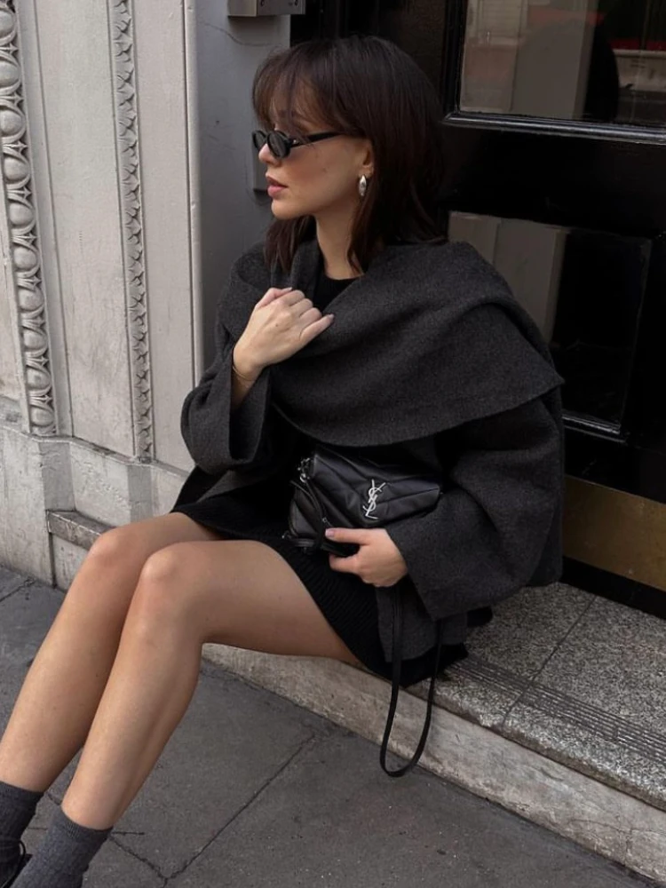 ZBZA Women Loose Asymmetric Scarf Knit Jacket Solid Long Sleeve Single Button Side Slit Cardigan Fall Winter New Lady Outerwear 4