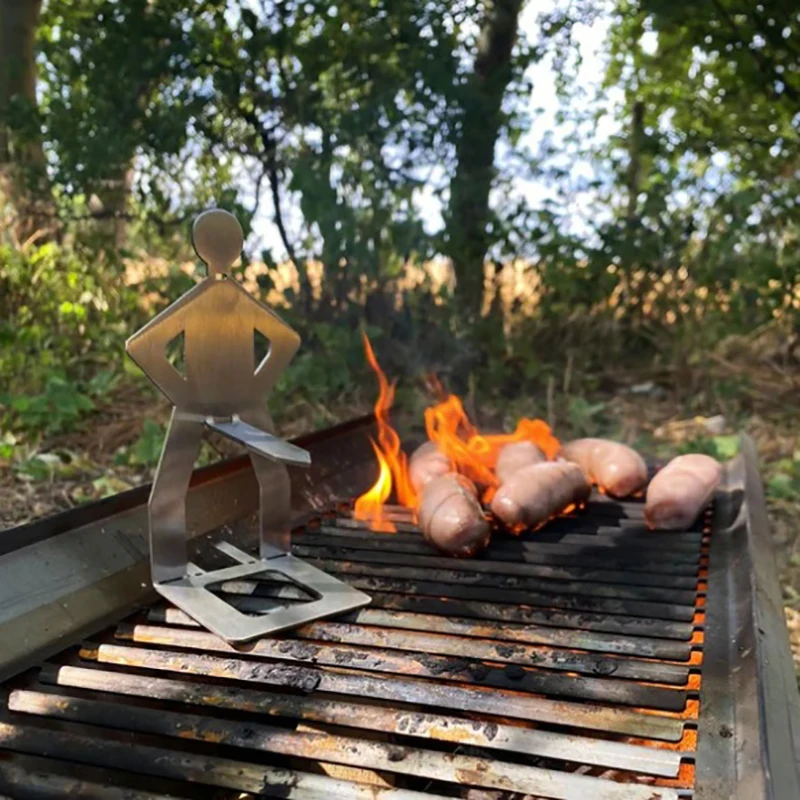 Funny Stainless Steel Portable Camping Backpack Rack People Sausage Stand For Outdoor Travel Summer Party Picnics Hotdog Holder