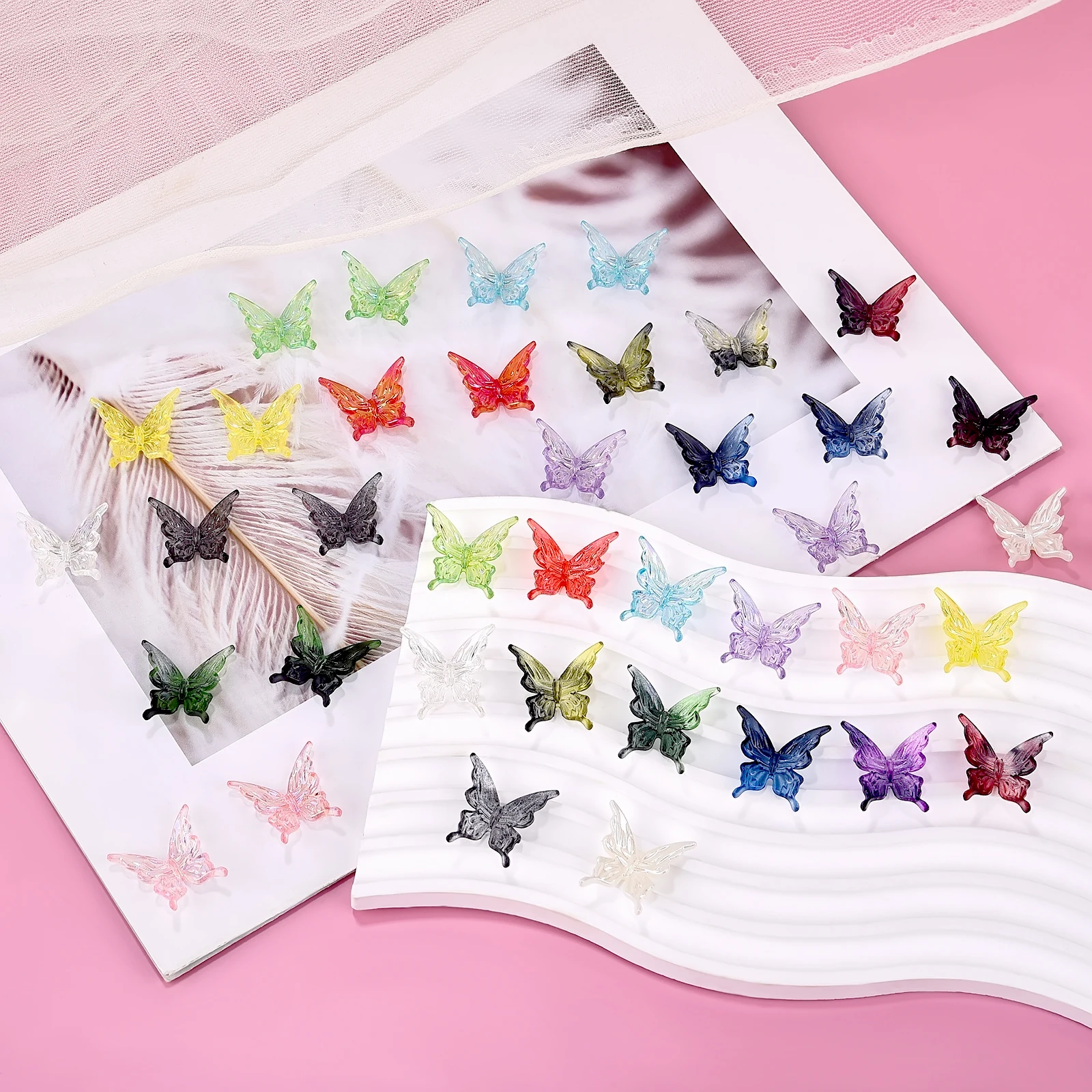 20pcs Transparent Gradient Color Butterfly Acrylic Beads Charms For DIY Jewelry Making Necklace Bracelet Keychain Accessories