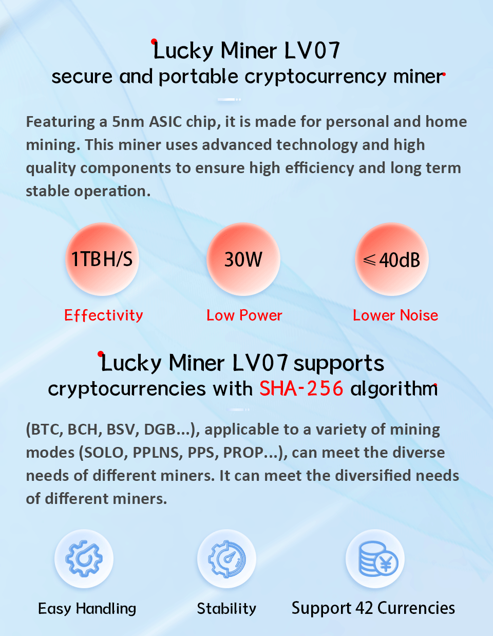 럭키 마이너 LV07 비트코인 채굴 기계, ASIC 채굴, 1TH/S BTC BCH BSV DGB SHA256 암호화 솔로 채굴 기계,  복권 장치 - AliExpress