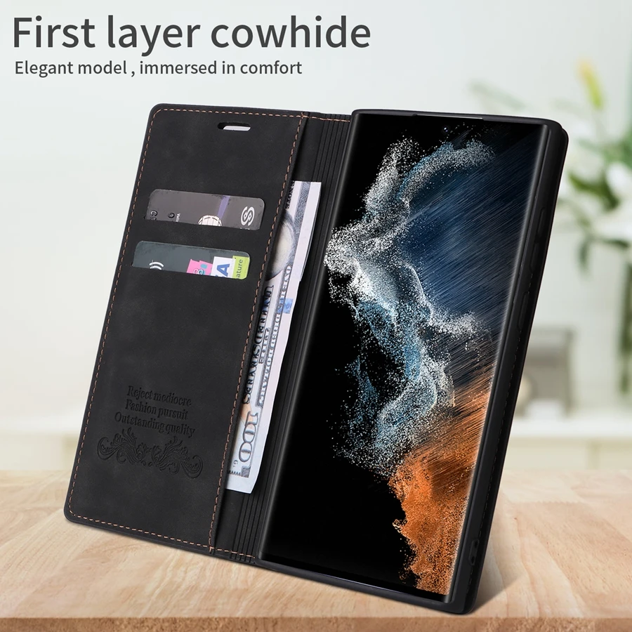 Luxury Wallet Skin Feel Magnetic Flip Card Stand Leather Case