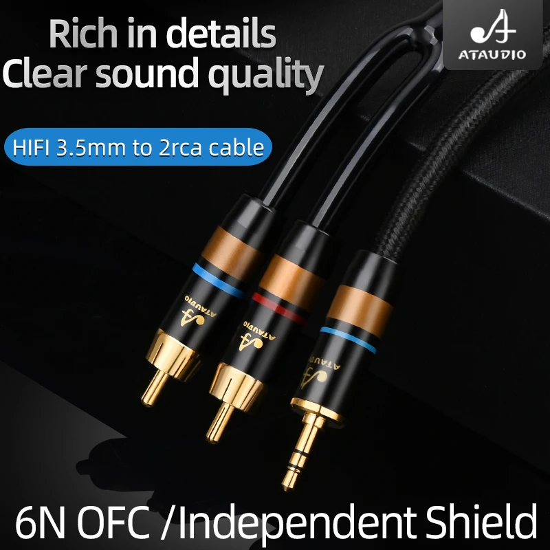 HIFI 3.5 mm to 2rca audio cable 6N OFC HiFi Phone Computer to Amplifier  Audio Cable AUX RCA  Jack 3.5 Y Splitter cable