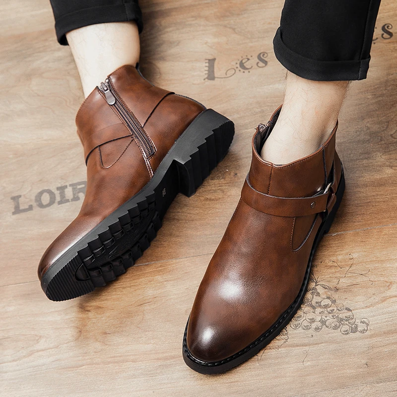 Men's Spring Ankle Boots - Winter Genuine Leather Shoes (D13)(MSB2)