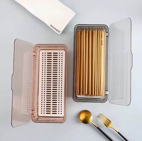 Tray Holder Tableware Organizer Spoon Fork Storage Box Plastic Container Cutlery Rack With Lid And Drainer_voghion.com