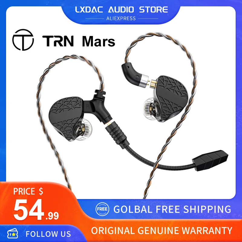 

TRN Mars Hifi In-Ear Monitors with Microphone Triple Hybrid Drivers Earphones 1DD+1BA +1Vibration Driver Wired DJ Gaming Headset