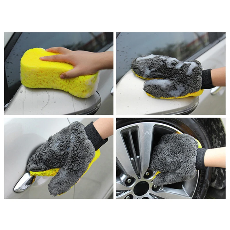High-Density Coral Velvet Car Wash Gloves; Bear Paw Shaped Waterproof Brush Gloves for Car Cleaning