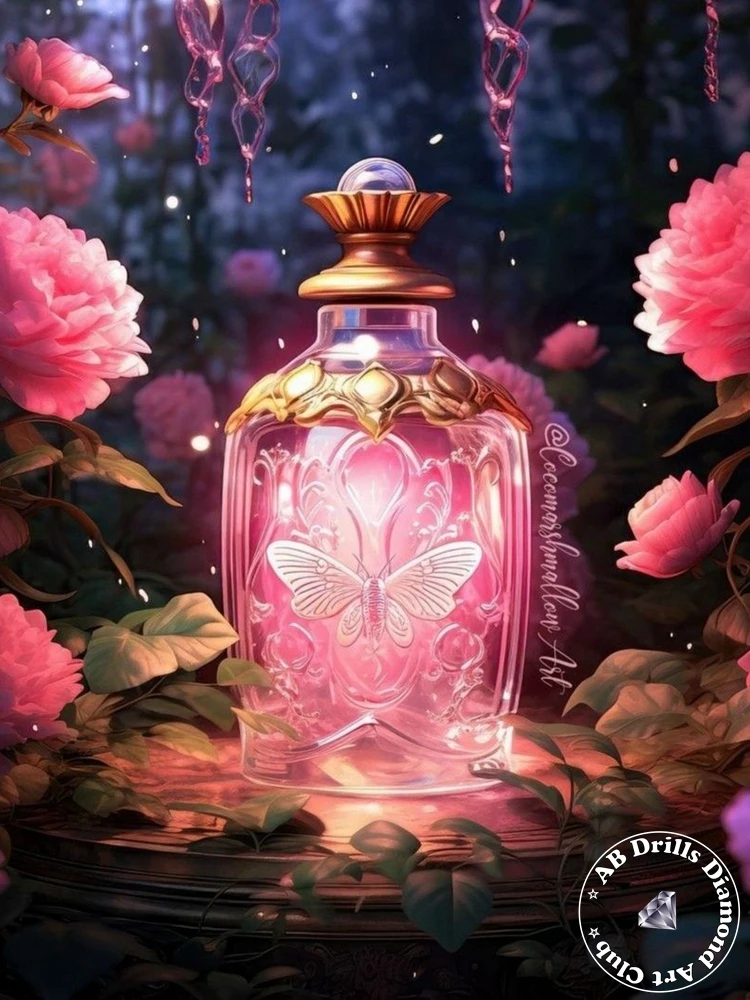 thumbnail image 1 of Botella de perfume de flores de lujo 5D DIY AB pintura de diamante taladro completo bordado moda punto de cruz Rhinestone decoración del hogar regalo, 1 of 5