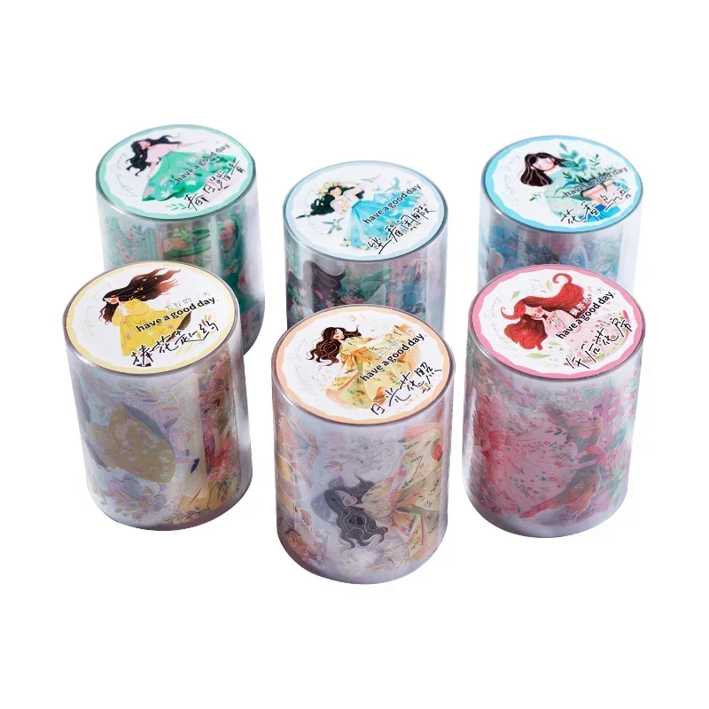 

1Roll 2M PET Tape Spring Diary Shell Light Label Girl Loop Sunshine Flowers Birds Sticker Handbook Adhesives Scrapbook 50MM