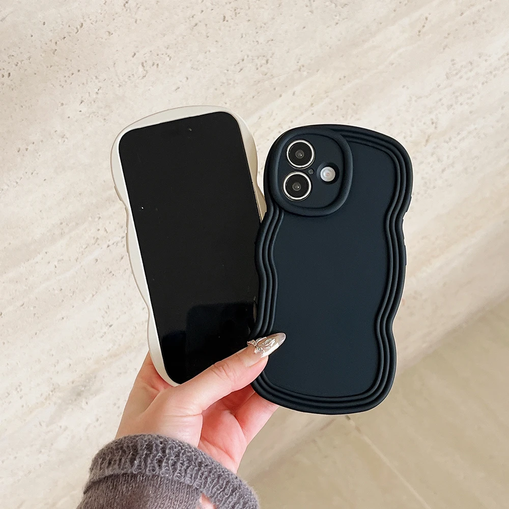 Niedliche, mattierte Handyhülle in Uni-Farbe mit Wellenkante für iPhone 18 17 16 15 14 13 12 Pro Max, weiche TPU stoßfeste Rückabdeckung, Geschenk für Mädchen – Detail 15