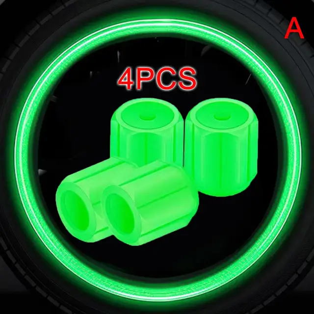 4PCS Luminous Valve Caps Car Fluorescent Tire Valves Glow In The Dark Car Motorcycle Bike Wheel