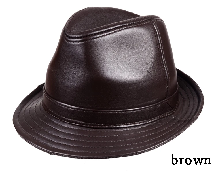 2022 Winter Genuine Leather Top Hats For Men/Women British Gentlemen Wide Brim Stetson Fedoras 55-60cm Fitted Brown Gorra Male