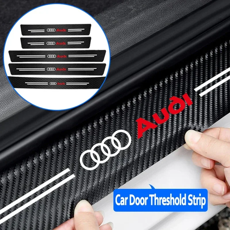 Carbon Fiber Car Door Sill Protector Sticker For Audi Q5 Q3 Q2 Q7 A3 B5 B6 B7 B8 B9 8P 8V 8L A5 A4 C6 C5 A1 A6 A7
