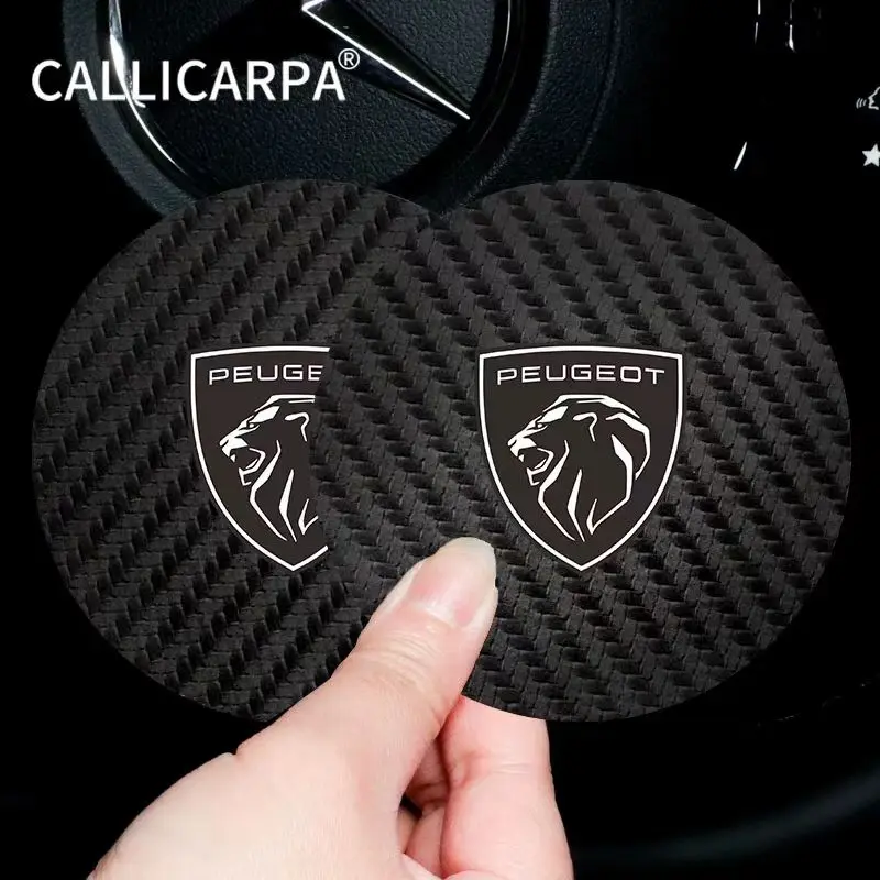 2Pcs Carbon Fiber Car Water Slot Non-Slip Cup Mat For New Peugeot 106 307 208 607 206 508 408 301 108 207 406 308 205 407 107