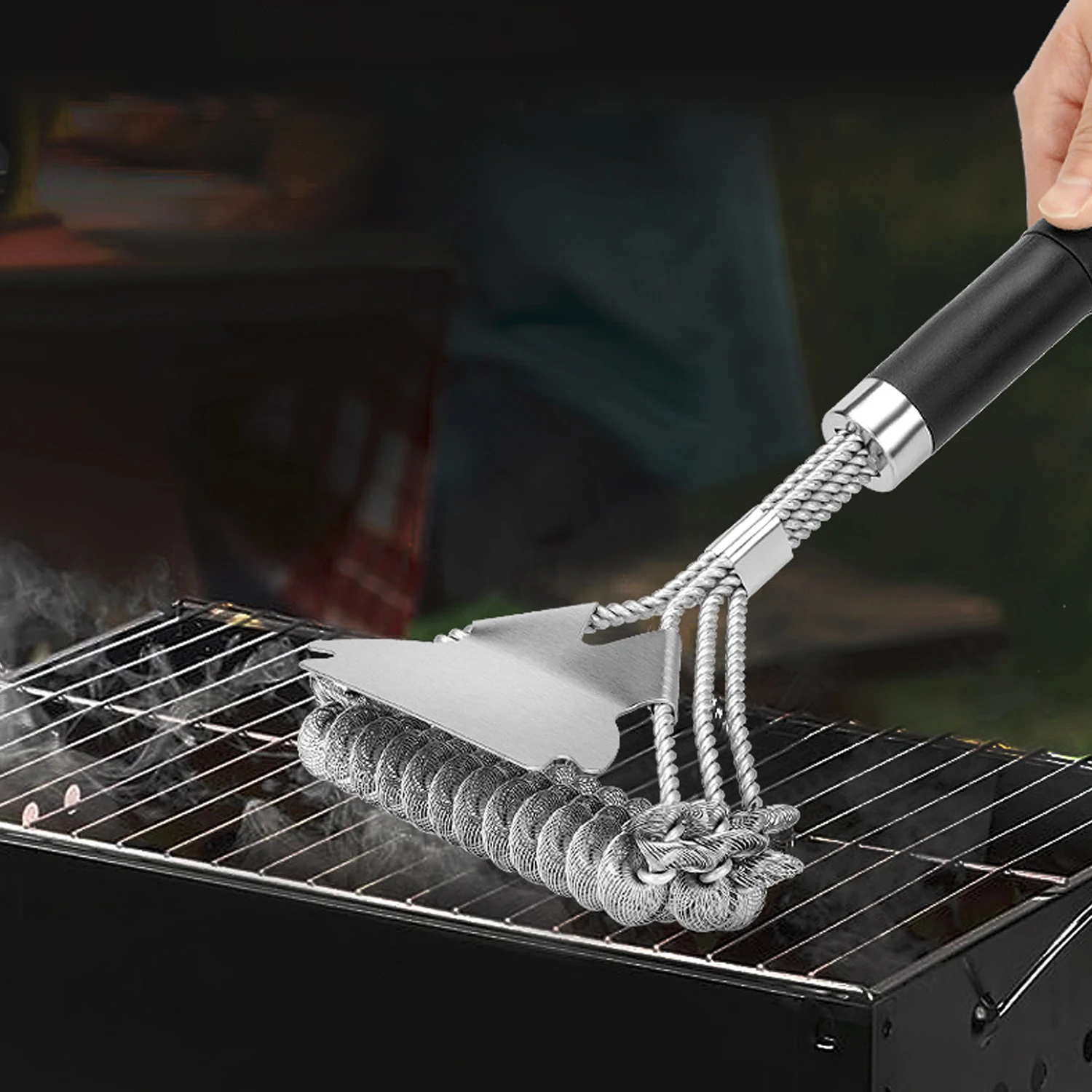 Description Picture 2 of item3-in-1 Grill Cleaning Brush BBQ Tool - Stainless Steel Barbecue Cleaner Brush Set Best BBQ Accessories for Kitchen