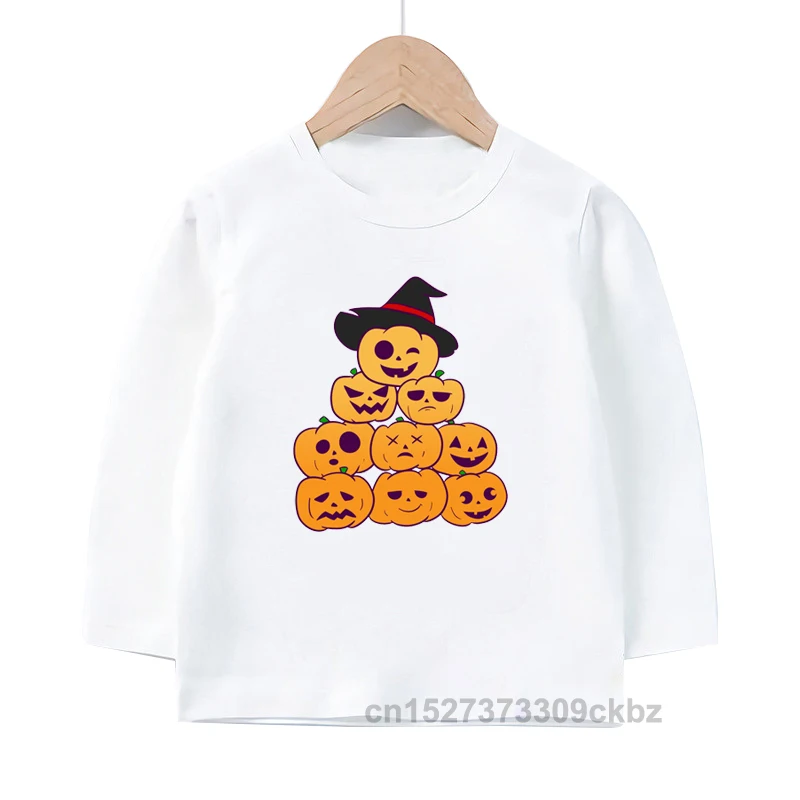 

Girls/Boys Funny Pumpkin Print Pullover Tshirt Children Happy Halloween Long-sleeve T-shirts Kids Autumn Winter Bottoming Shirt