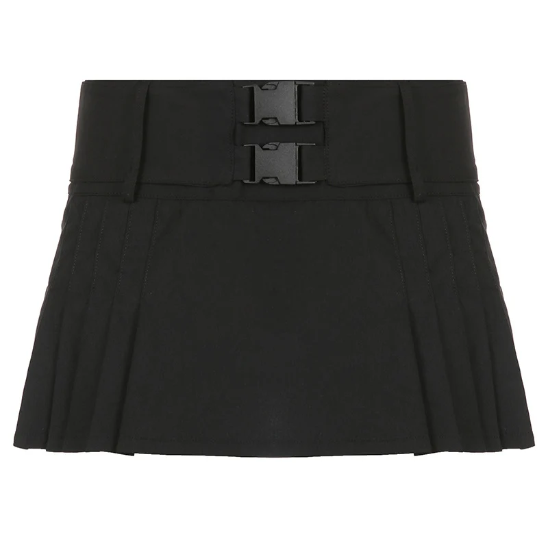 crop top with skirt Fashion Sweet Buckle Latch Low Rise Casual Vintage Mini Skirt A-line Skirts for Women 2022 Young Girl Pleated Skirt Harajuku satin skirt