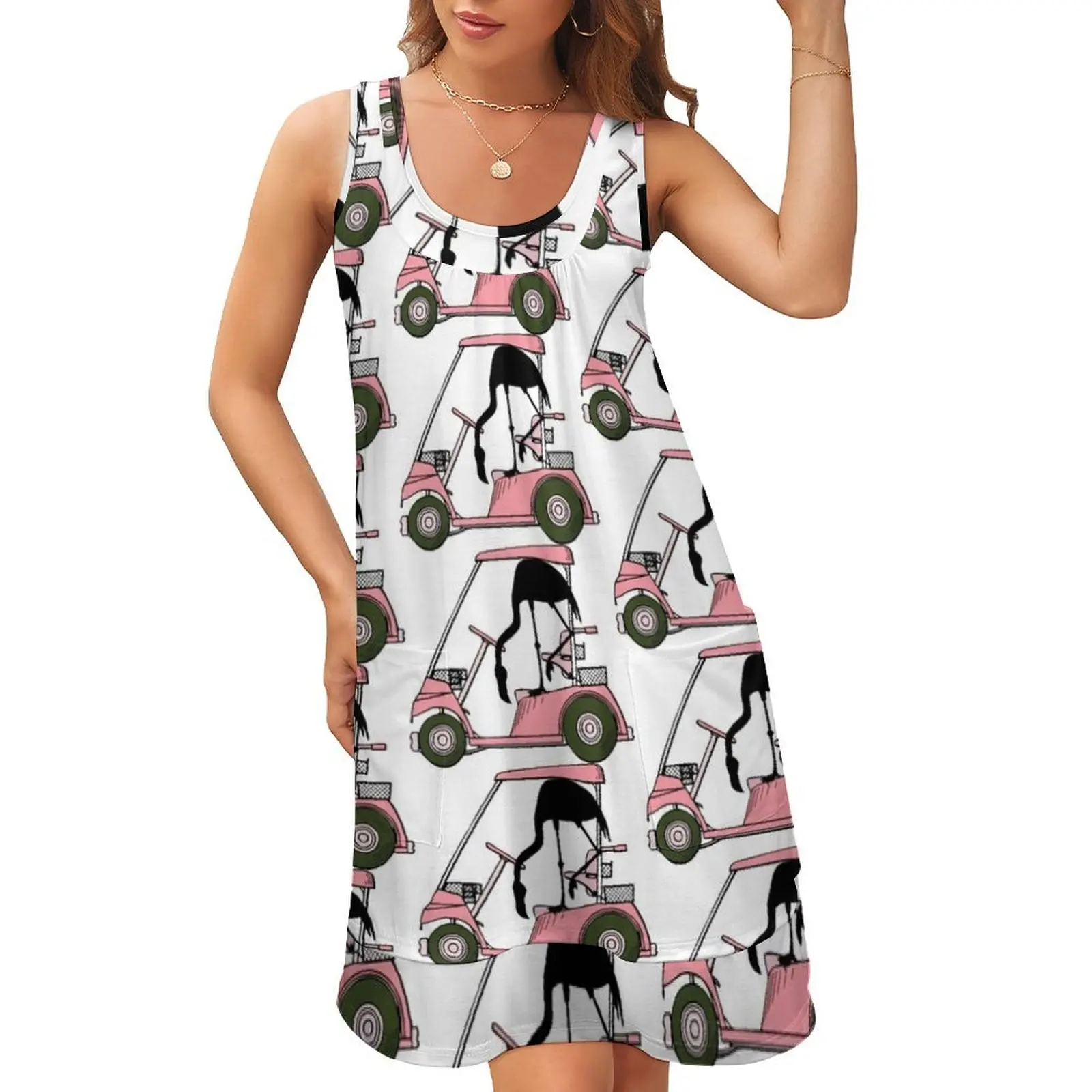 

Golf Lovers Golf Humor with Flamingo Sleeveless U-Neck Fake Two Piece Dress women's summer dresses 2024 evening dress