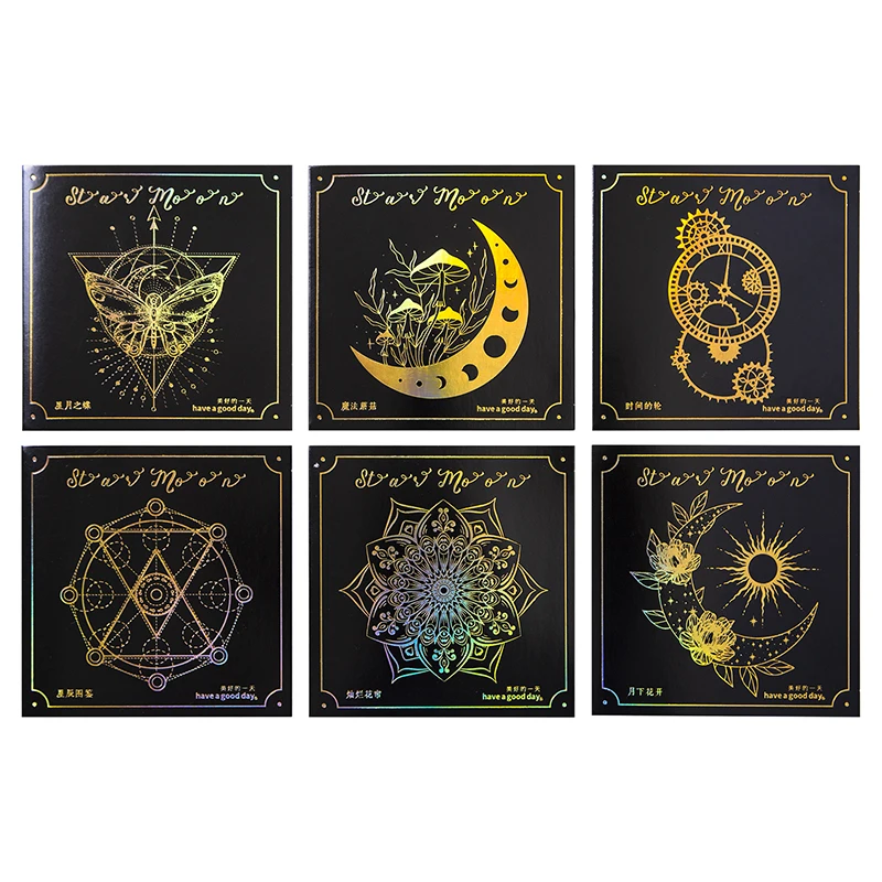 Stickers star the moon large size material decoration collage stickers 10 sheets per pack PET hot stamping stickers 6 types
