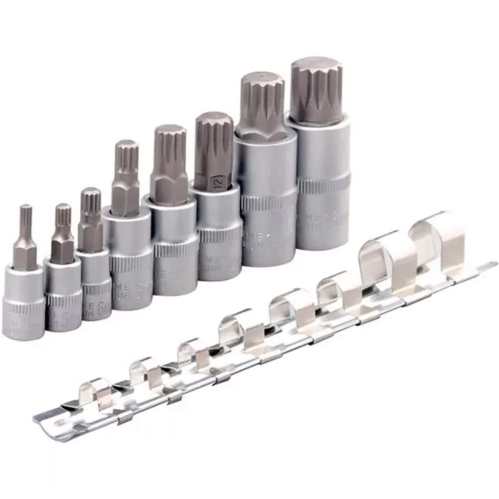 

Torx Bit Socket Set 8-Piece 1/4" 3/8" 1/2" Drive Torx Bit Set, Torx Bit Socket Set Adapter and Steel Clips Socket Organizer