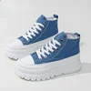 Women's Casual Height Increased Shoes Solid Color Versatile Canvas Shoes High Top Lace Up Flats Comfortable Breathable Female 3