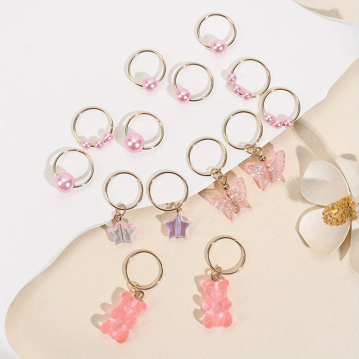 14pcs Cute Butterfly Bear Hair Braid Rings for Girls - Pearl Shaped Bead Clips - Essential Party Dress Accessories-Perfect Gift 5