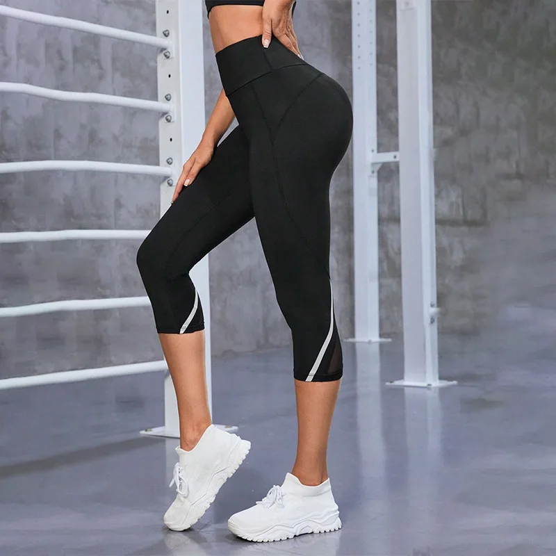 Yoga Pants Mesh High Waist Yoga Pants Capri Leggings for Women Tummy Control Workout