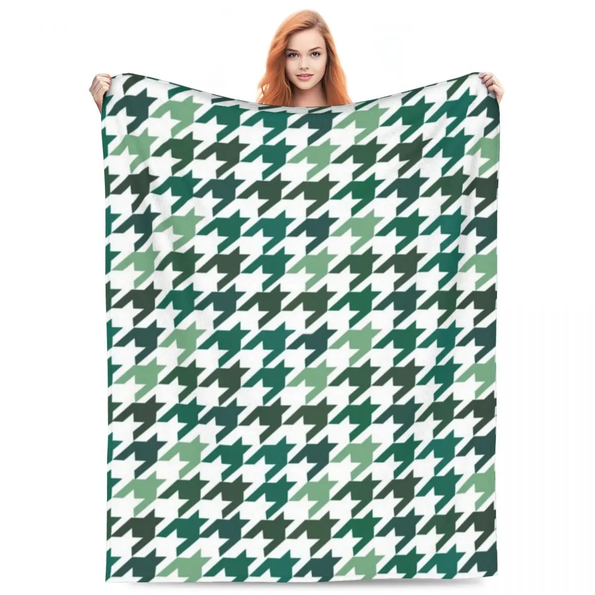 

Green Houndstooth Pattern Flannel Blanket Quality Warm Soft Check Throw Blanket Winter Picnic Living Room Novelty Bedspread