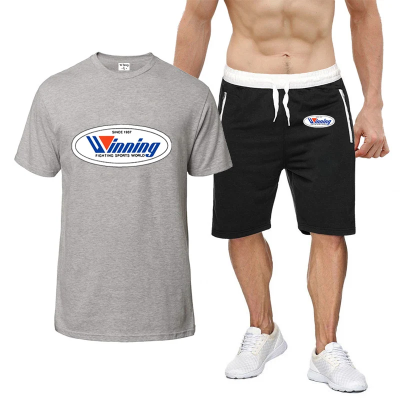 Winning Boxing 2024 Men Summer Fashion Printing Breathable Casual T-shirt+Short Pants New Eight-Color Short-Sleeved Set 5